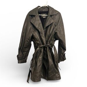 The Connection New York Tie Waist Black Leather and Faux Fur-Lined Coat Jacket